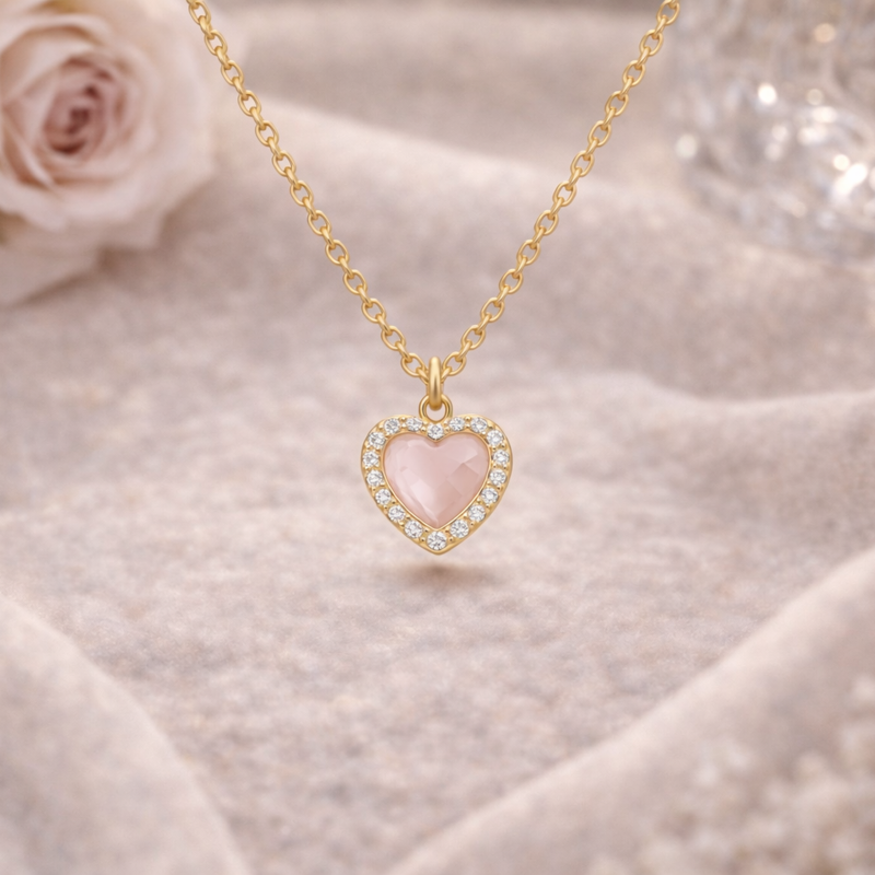 Collar colgante de corazón de oro de 14 quilates con cristales y moissanita-3