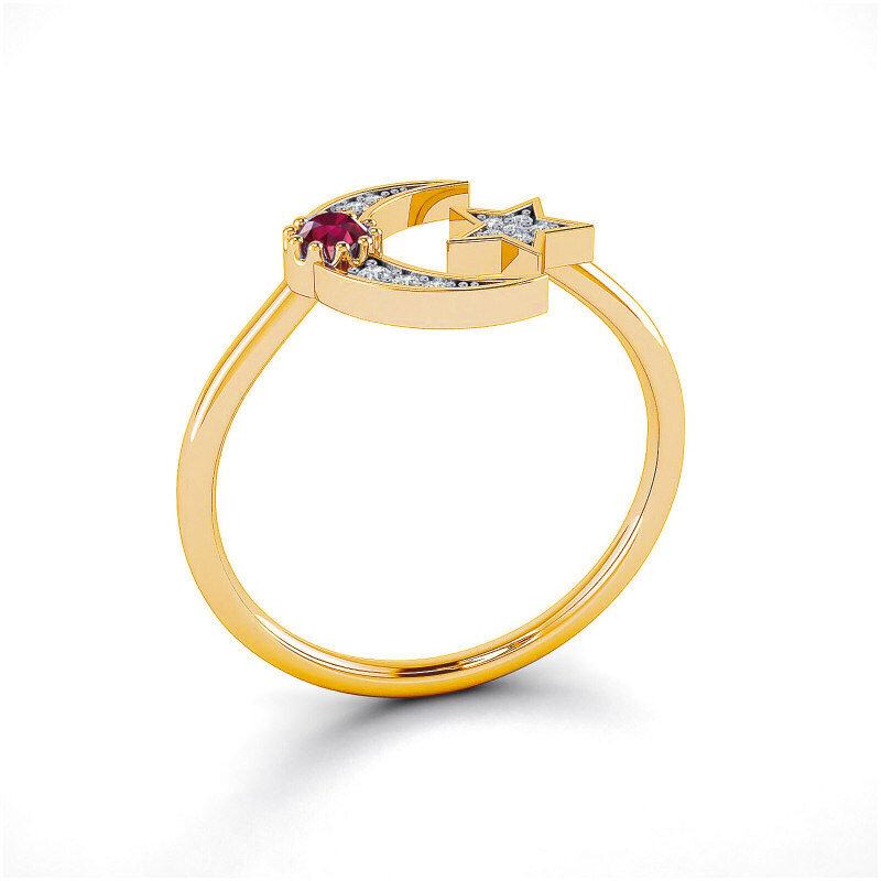 Bague lune et étoile en or 18 carats et cristal pour femme-1
