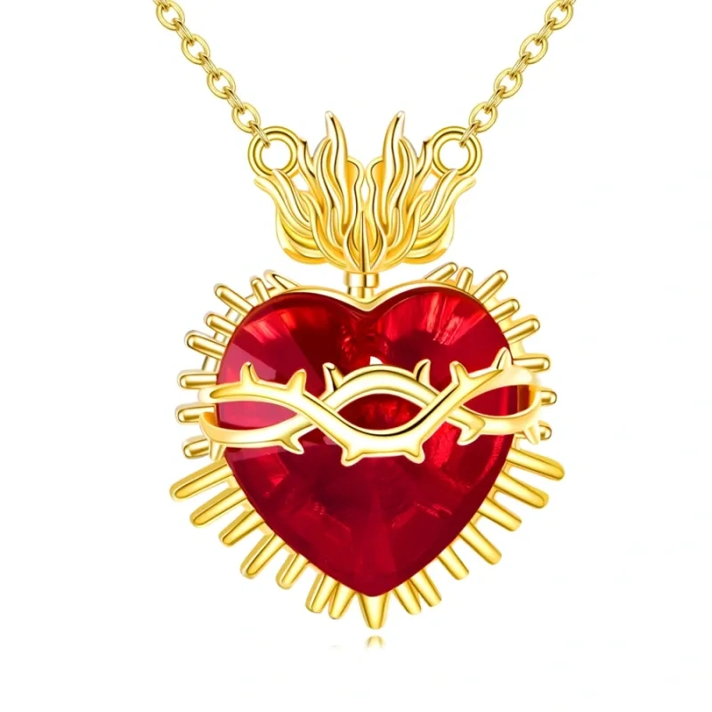 Collier en or 14 carats avec cristal et pierre de naissance personnalisée en forme de cœur pour femme-1