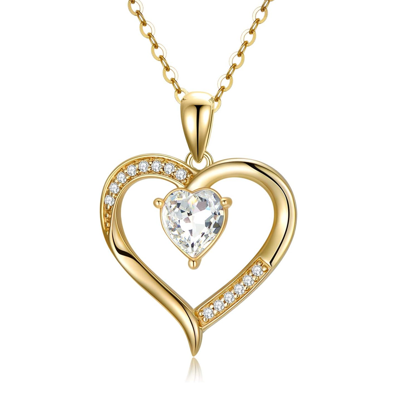 Personalisierte Herzkette aus 14-karätigem Gold mit Geburtsstein und Kristallen für Damen-1