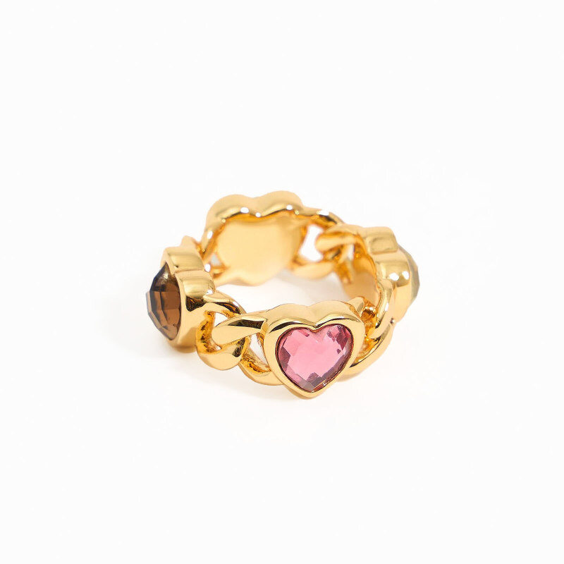Personalisierter Herzring aus 10-karätigem Gold mit Geburtsstein und Kristall für Damen-1