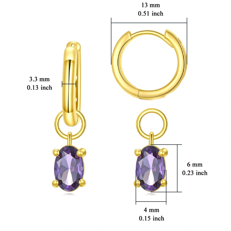 Pendientes colgantes ovalados con piedra natal personalizada de oro de 18 quilates para mujer-5