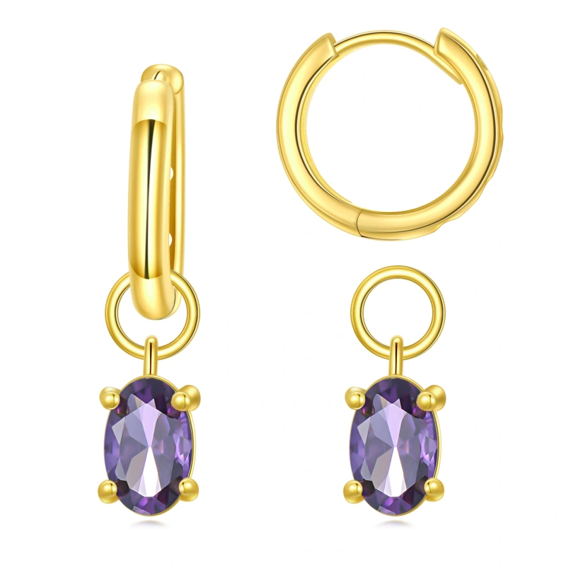 Pendientes colgantes ovalados con piedra natal personalizada de oro de 18 quilates para mujer-1