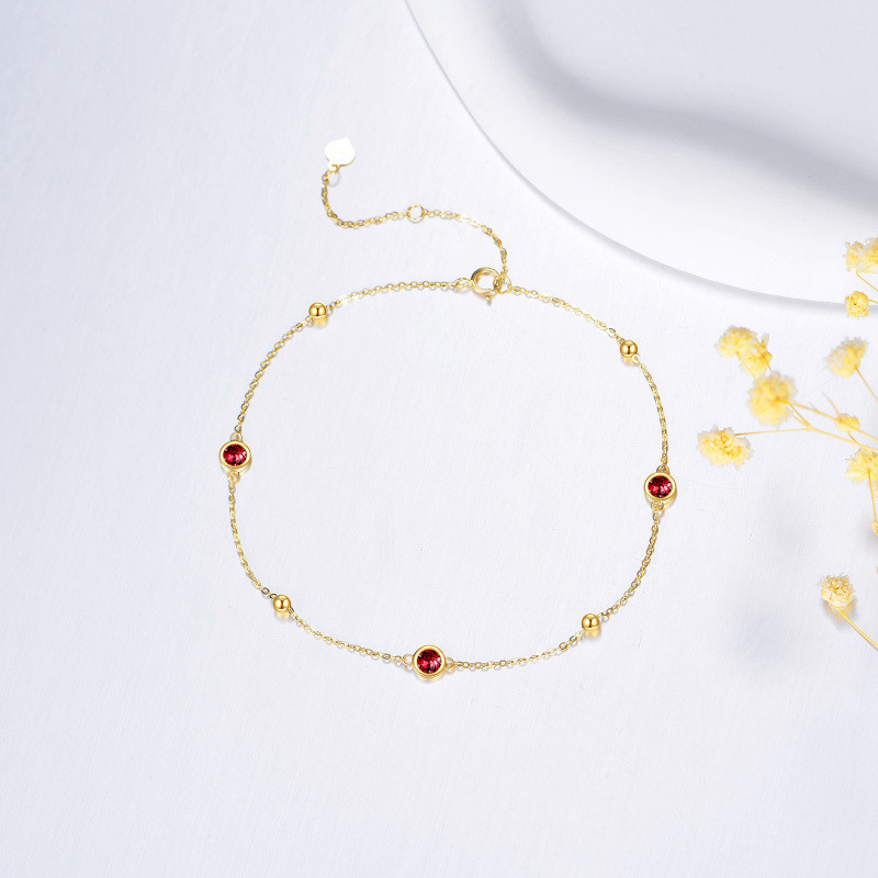 14K Gold Crystal Personalized Birthstone Single Layer Charm Anklet-4
