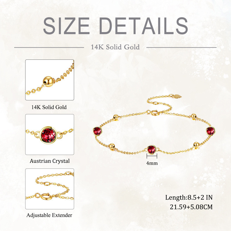 14K Gold Crystal Personalized Birthstone Single Layer Charm Anklet-5