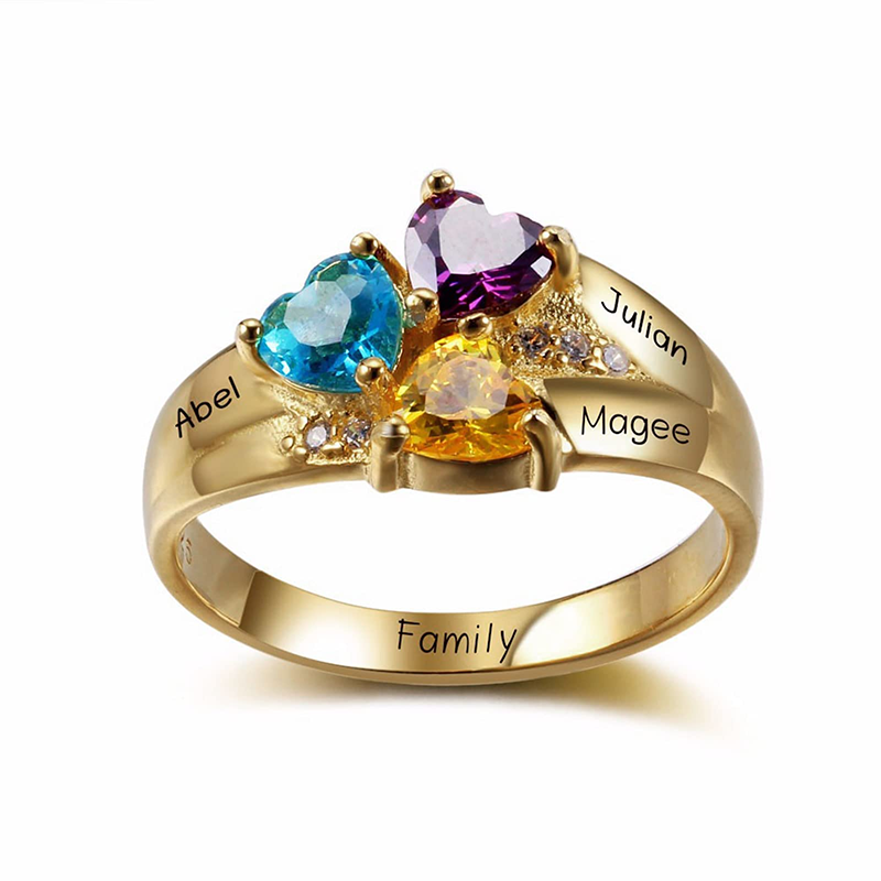 Anillo clásico personalizado con nombre y cristal en oro de 14 quilates-1