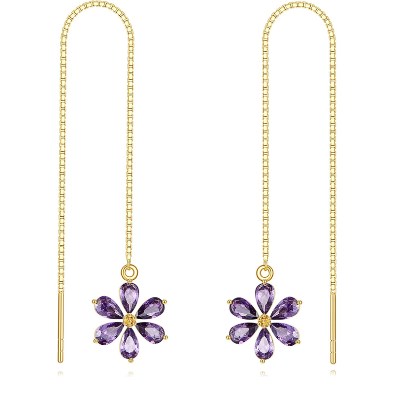 Pendientes colgantes de flores silvestres con cristales y oro de 18 quilates para mujer-1