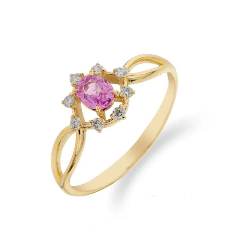 Damenring aus 10-karätigem Gold mit Kristallen und Wildblumenmotiv-1