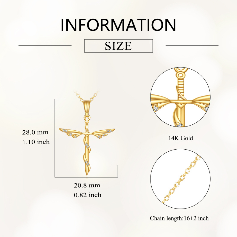 14K Gold Cubic Zirconia Angel Wing & Cross Pendant Necklace-4