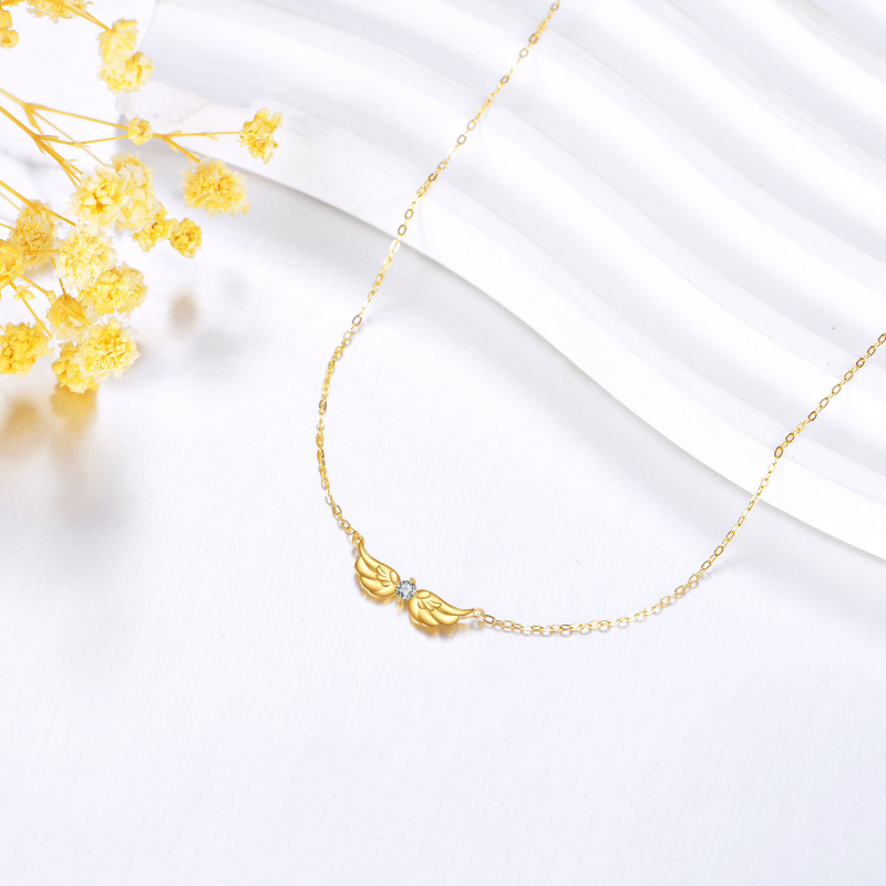 10K Gold Cubic Zirconia Angel Wing Pendant Necklace-3