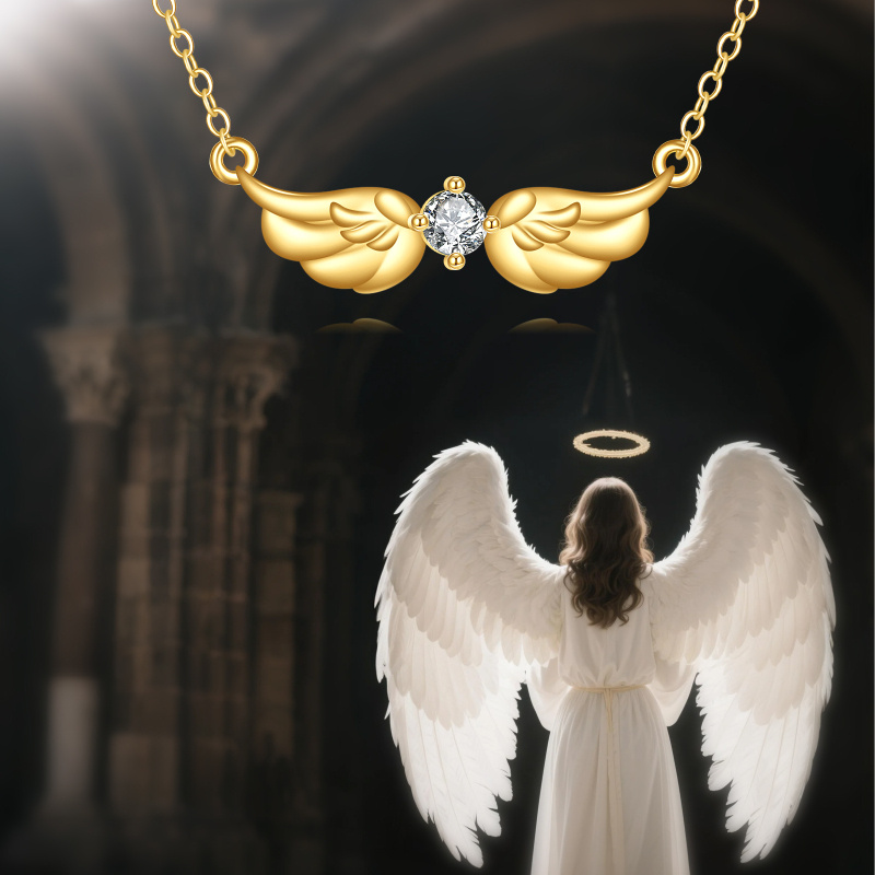 10K Gold Cubic Zirconia Angel Wing Pendant Necklace-5