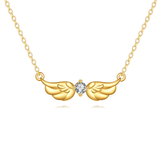 Collar con colgante de ala de ángel en oro de 14 quilates con zirconia cúbica