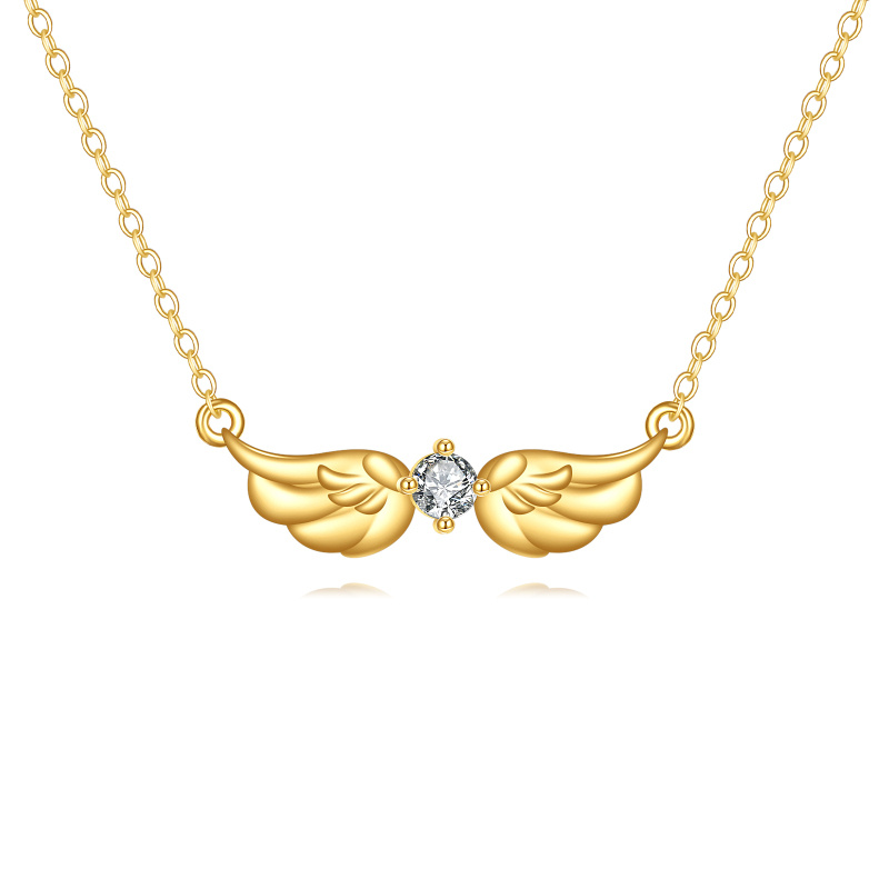10K Gold Cubic Zirconia Angel Wing Pendant Necklace-1