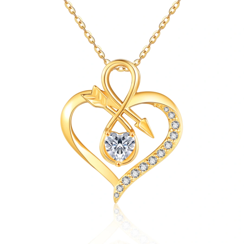 Collar con símbolo de infinito, flecha, corazón y circonitas cúbicas en oro de 14 quilates para mujer-1
