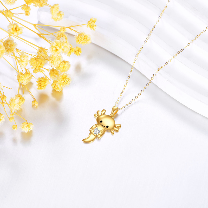 10K Gold Cubic Zirconia Axolotl Pendant Necklace-3