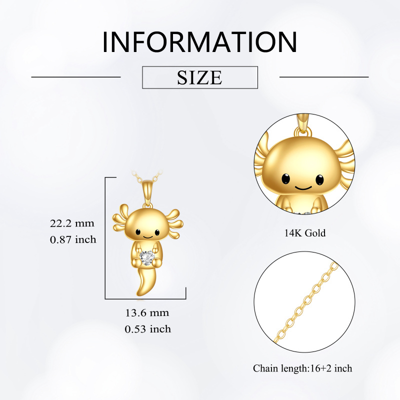 10K Gold Cubic Zirconia Axolotl Pendant Necklace-4