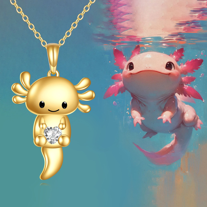 10K Gold Cubic Zirconia Axolotl Pendant Necklace-5