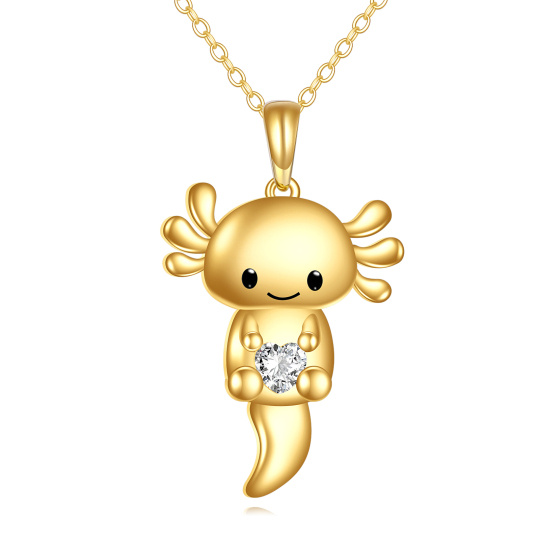 10K Gold Cubic Zirconia Axolotl Pendant Necklace