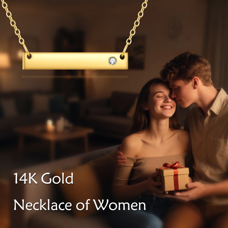 Collar de barra de oro de 14 quilates con circonitas cúbicas-5
