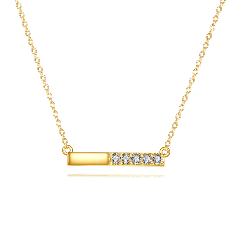 14K Gold Cubic Zirconia Bar Pendant Necklace-1