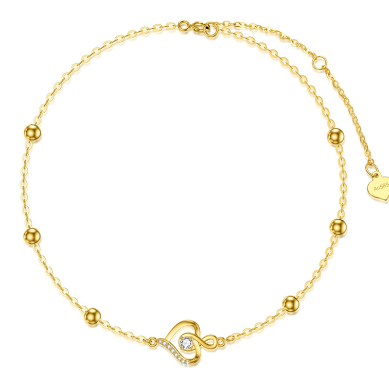 Armband aus 18-karätigem Gold mit Zirkonia-Perlen, Herz und Unendlichkeitssymbol für Damen-1