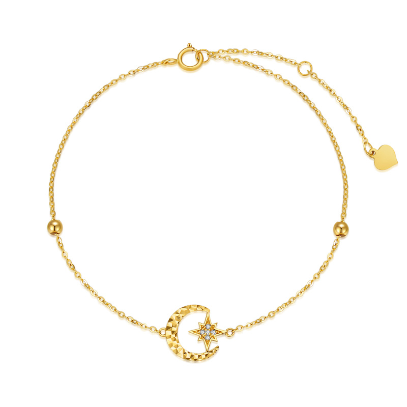 Pulsera de oro de 10 quilates con cuentas de circonita cúbica y dije de luna y estrella-1