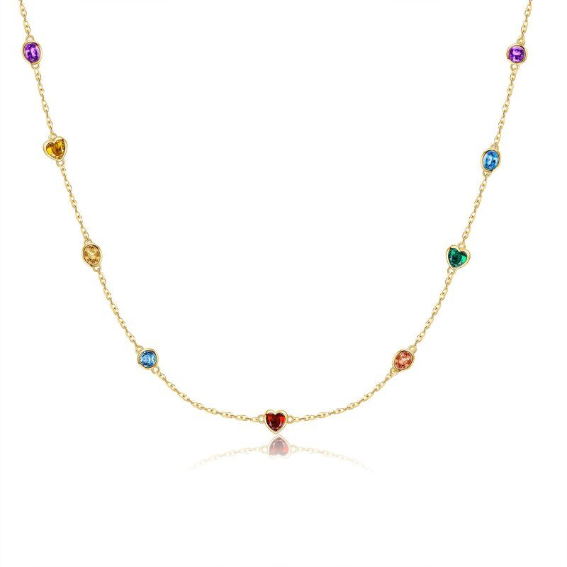 18K Gold Cubic Zirconia Bead Station chain Necklace-1
