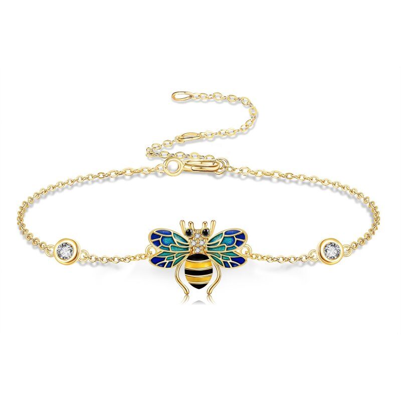 Pulseira com pendente de abelha em ouro 10K e zircónias cúbicas-1