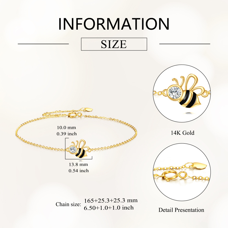 18K Gold Cubic Zirconia Bee Charm Bracelet-4