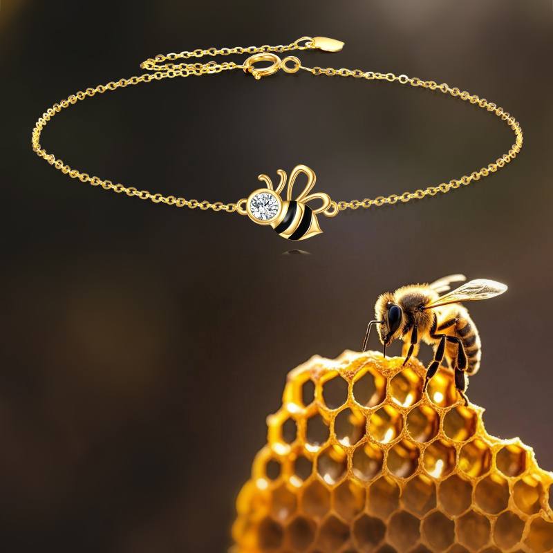 18K Gold Cubic Zirconia Bee Charm Bracelet-5