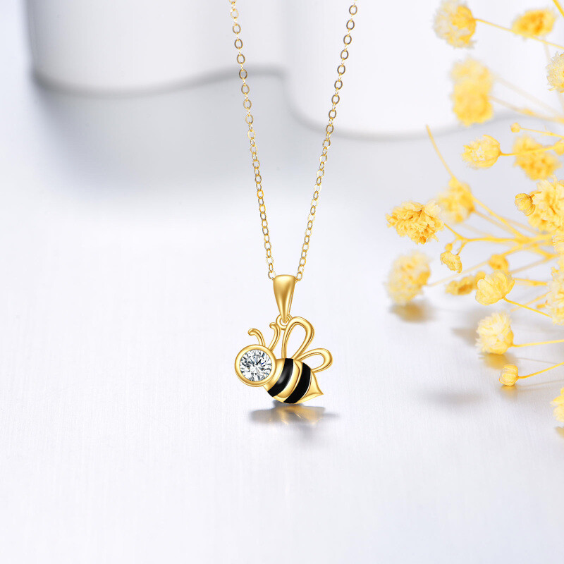 14K Gold Cubic Zirconia Bee Pendant Necklace-3