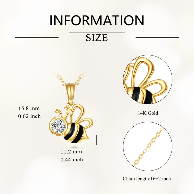 14K Gold Cubic Zirconia Bee Pendant Necklace-4