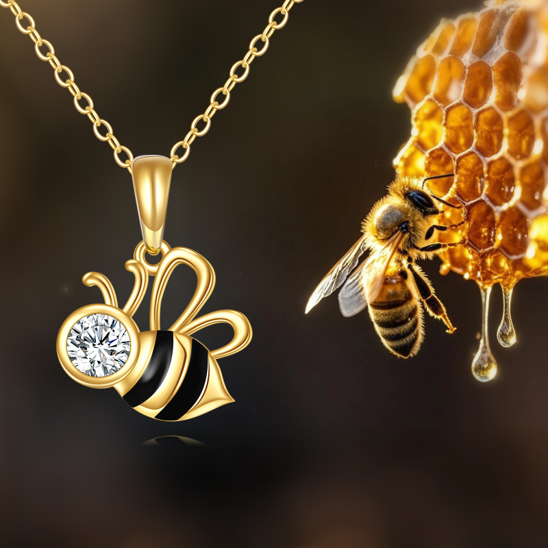 14K Gold Cubic Zirconia Bee Pendant Necklace-5