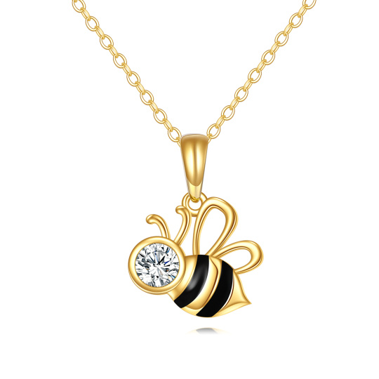 10K Gold Cubic Zirconia Bee Pendant Necklace