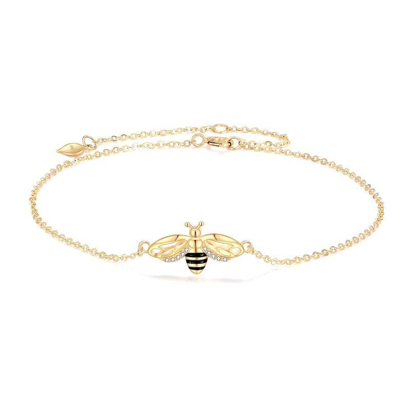 10K Gold Cubic Zirconia Bees Charm Bracelet-1