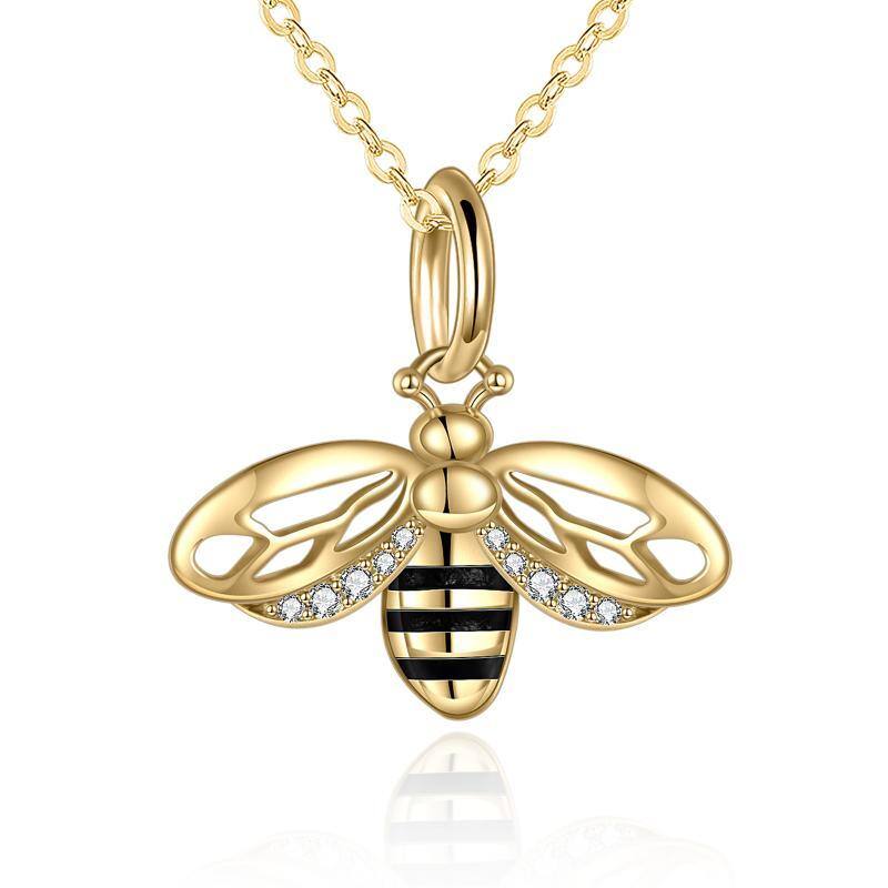 Collar con colgante de abejas de circonita cúbica en oro de 14 quilates-1