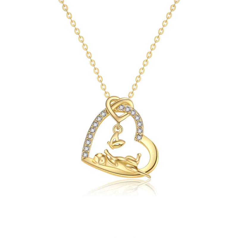 Collier pour femme en or 18 carats avec papillon, chat et cœur en zircon cubique-1