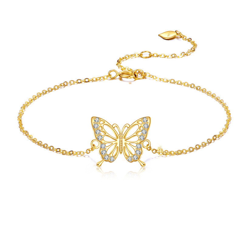 10K Gold Cubic Zirconia Butterfly Charm Bracelet-1