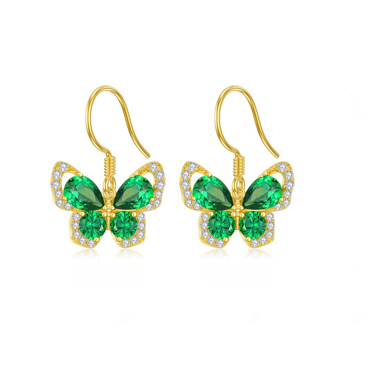 Brincos de gota de borboleta de zircônia cúbica de ouro 14K