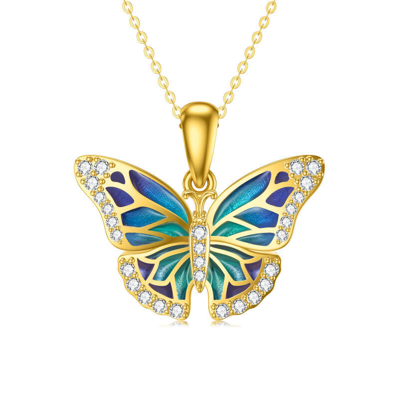 Halskette mit Schmetterlingsanhänger aus 10-karätigem Gold und Zirkonia-1