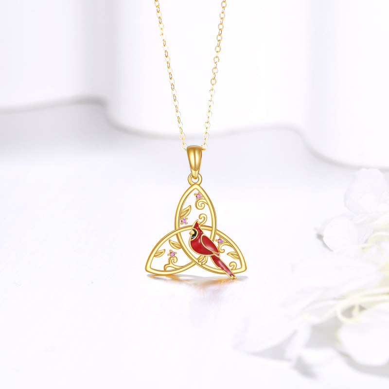 10K Gold Cubic Zirconia Cardinal & Celtic Knot Pendant Necklace-3