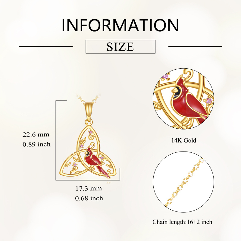 10K Gold Cubic Zirconia Cardinal & Celtic Knot Pendant Necklace-4