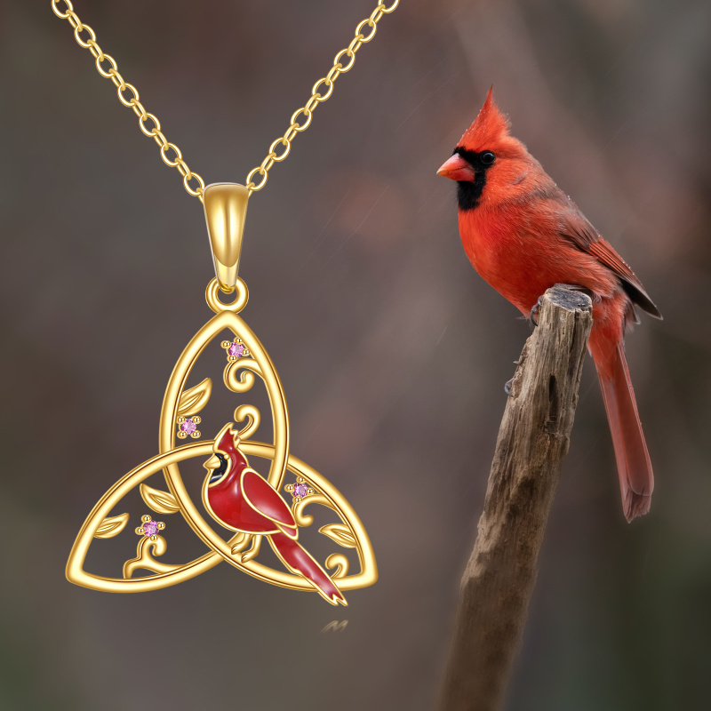 10K Gold Cubic Zirconia Cardinal & Celtic Knot Pendant Necklace-5