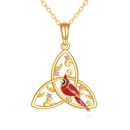 10K Gold Cubic Zirconia Cardinal & Celtic Knot Pendant Necklace