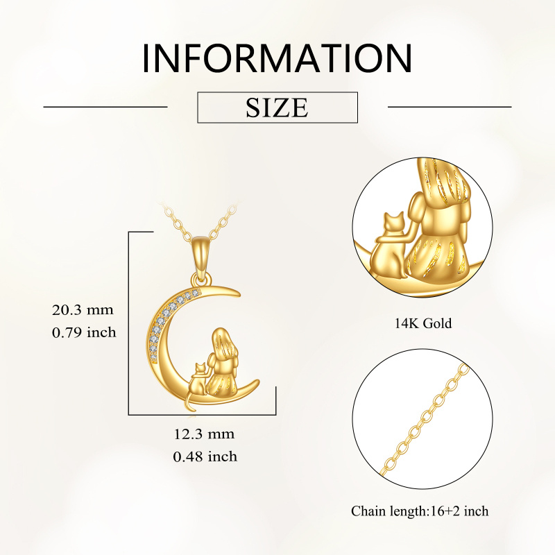 Collier pendentif en or 18K avec chat et lune en zircone cubique-4