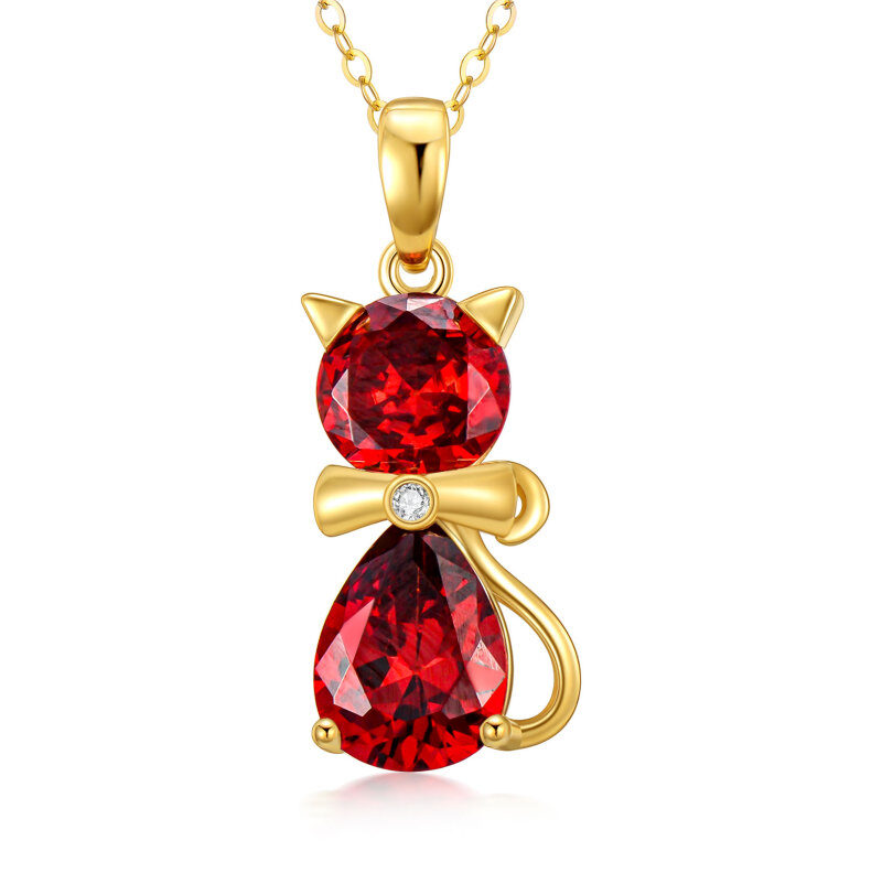 14K Gold Cubic Zirconia Cat Pendant Necklace-1