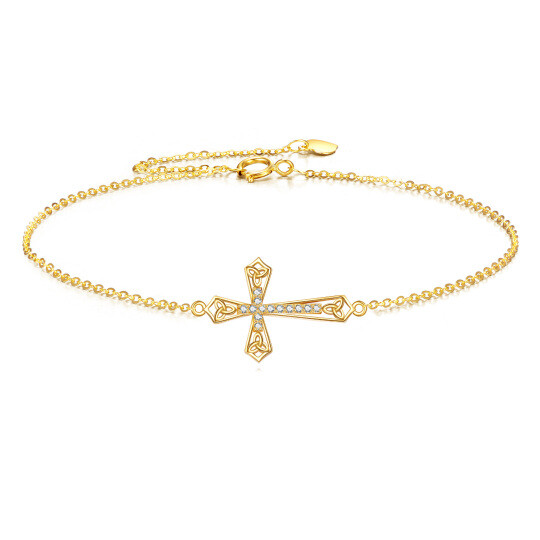 Braccialetto charm in oro 10K con Nodo Celtico e Croce in zirconi cubici