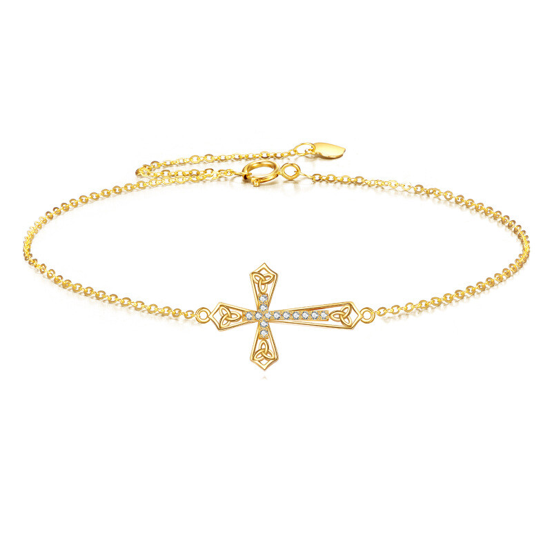 Bracelet à breloques en or 10K avec nœud celtique et croix en zircon cubique-1