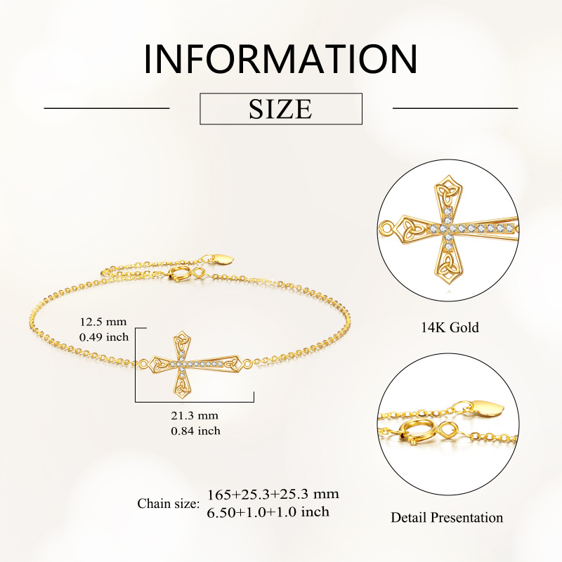 Bracelet à breloques en or 10K avec nœud celtique et croix en zircon cubique-4