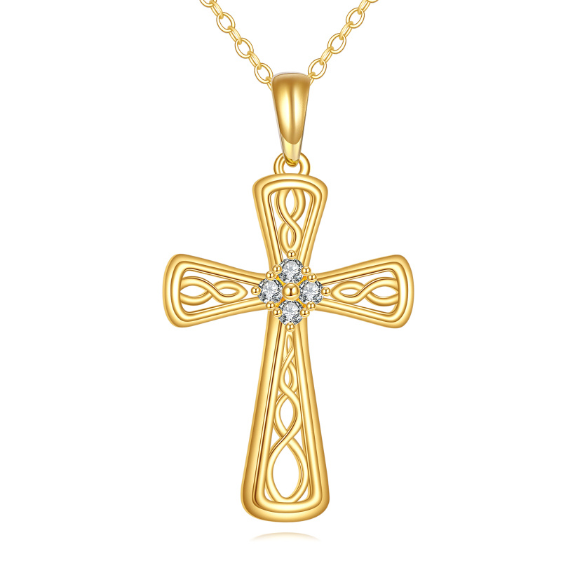 Collar con colgante de nudo celta y cruz en oro de 14 quilates con circonitas cúbicas-1